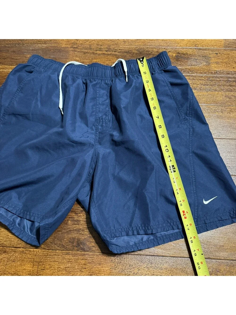Y2K Nike Mens Swim Shorts Navy Board Shorts Mesh Lined Trunk Sz L Logo Pockets